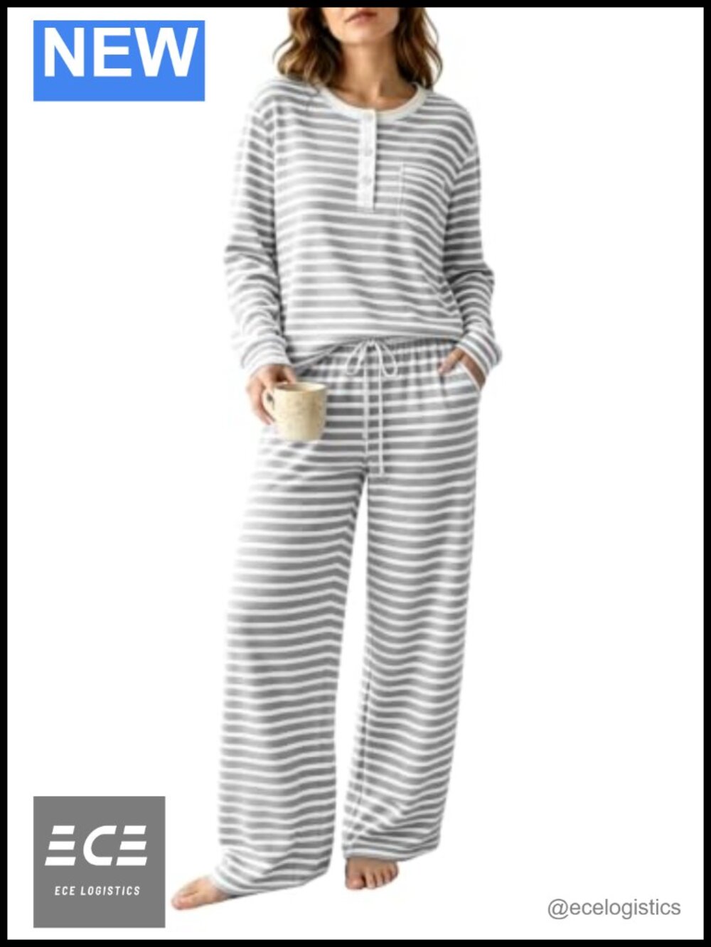 Women Striped 2 Piece Lounge Set with Pockets Soft Travel Outfit